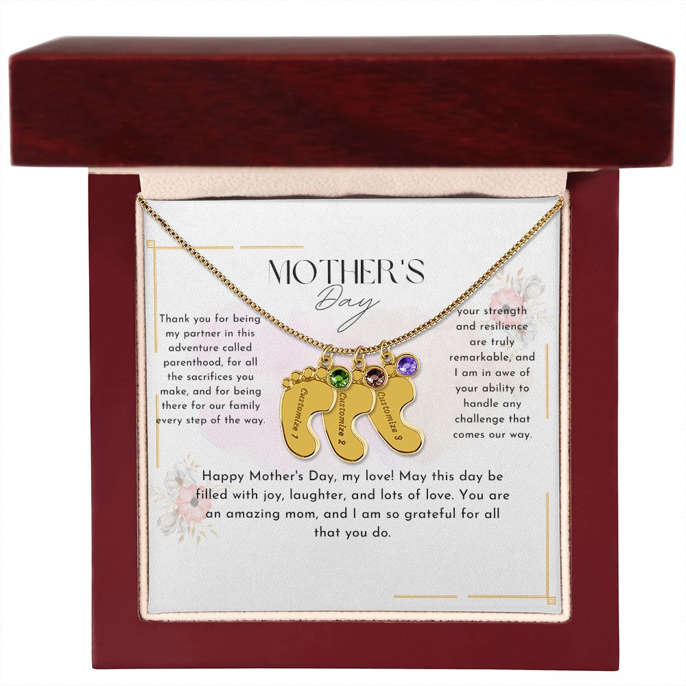baby feet necklace with birthstone| engraved baby feet
