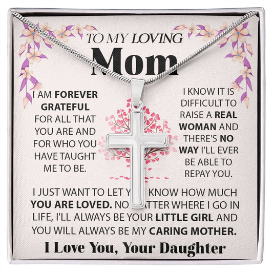 Loving Mom stainless cross necklace