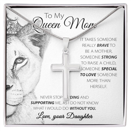 To My Queen Mom stainless cross necklace