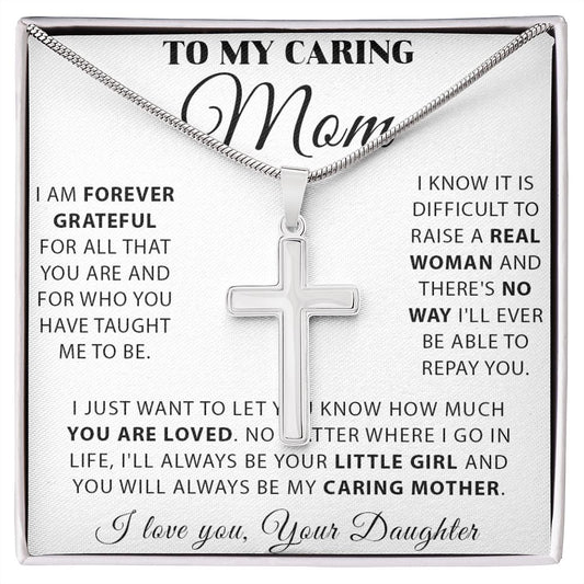 Mom - Forever Grateful stainless cross necklace